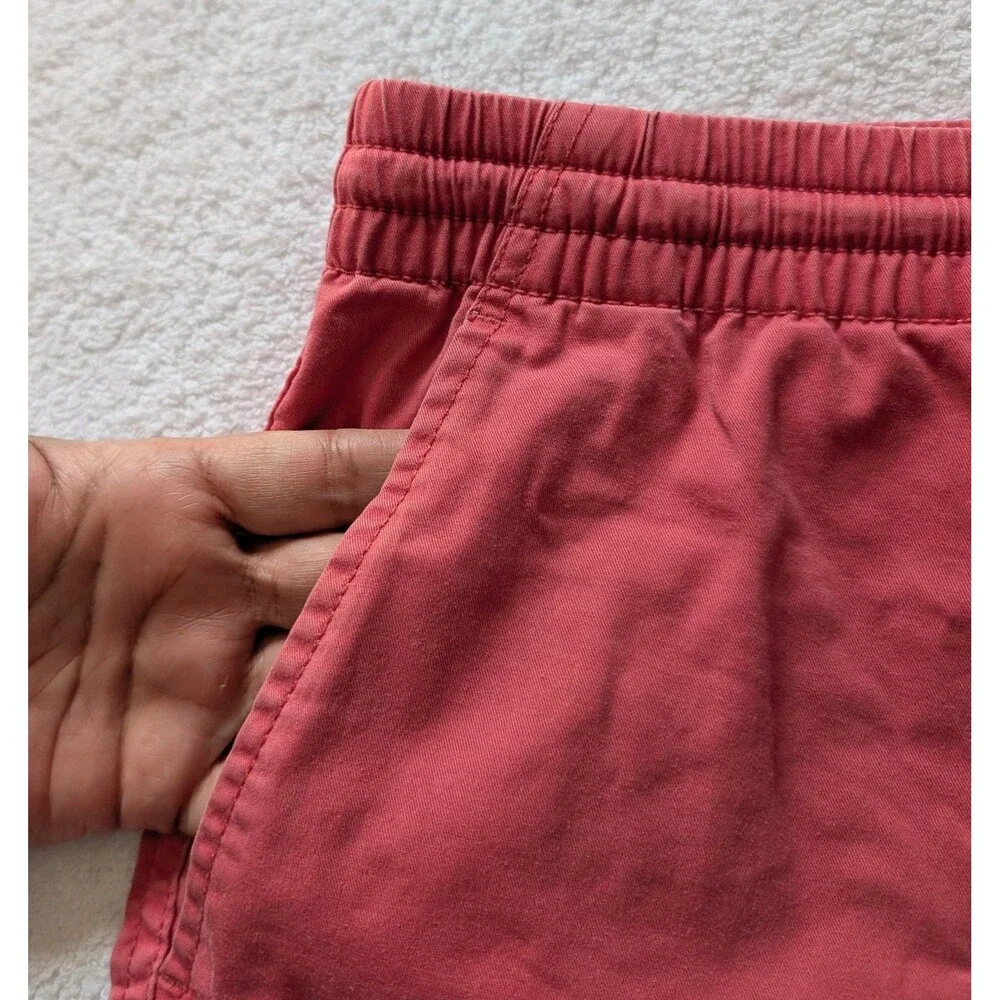 J Crew Size L Dock Shorts Coral Red Pull-On Pockets Drawstring Stretch Preppy